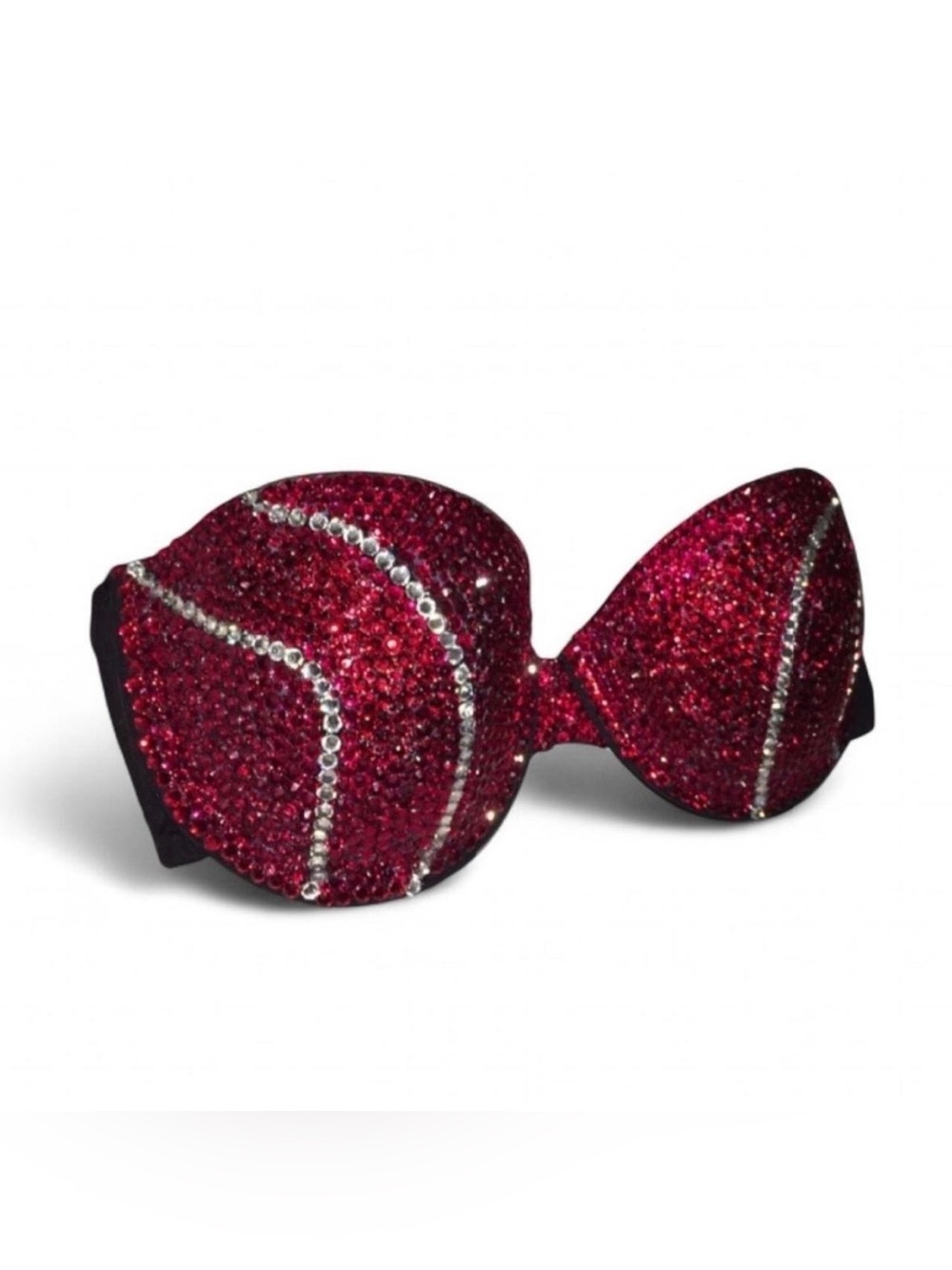 42B Siam Red & Crystal Selena Stripe Design Rhinestone Glam Bling Bra Top New